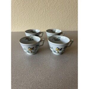 Set of 4 Vintage Spode Copeland Queen’s Bird Fine Stone Tea Cups England Y4973